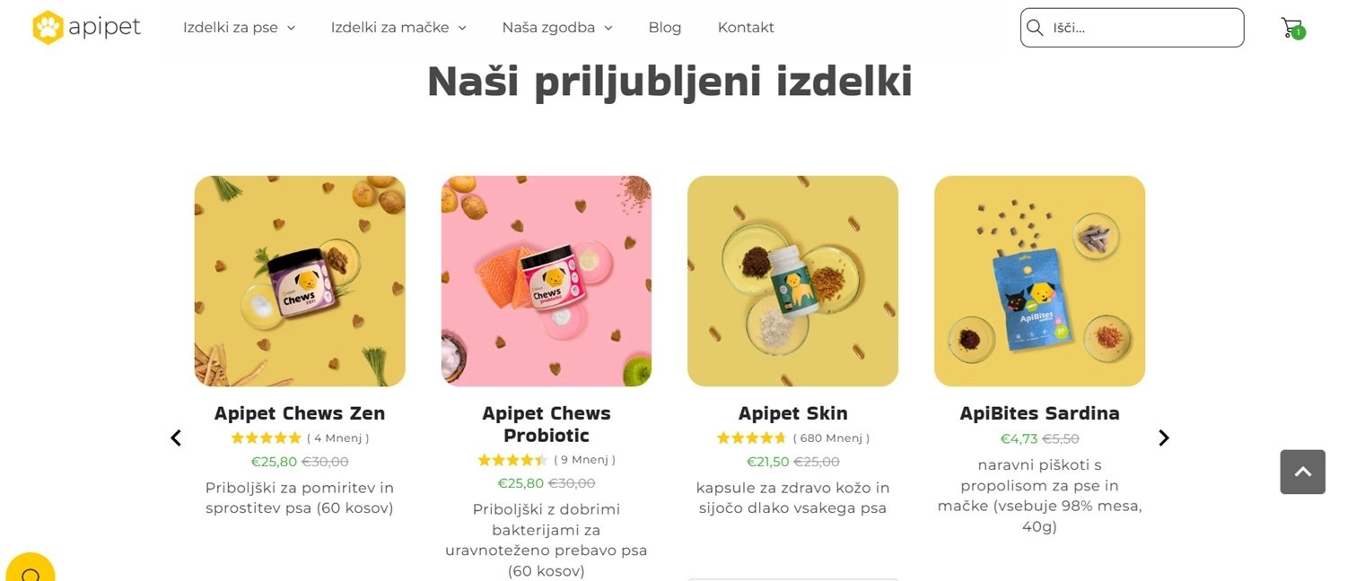 Domača stran spletne trgovine Apipet.