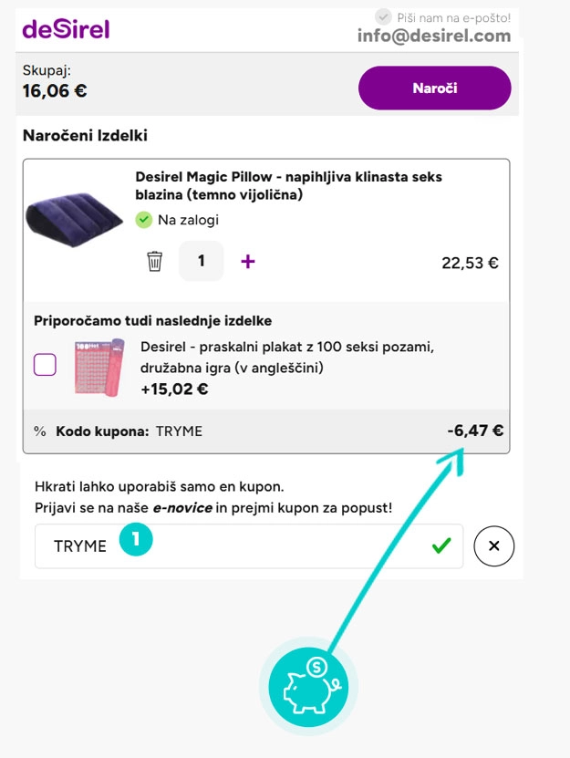 Navodila za uporabo kode za popust v spletni košarici za Desirel