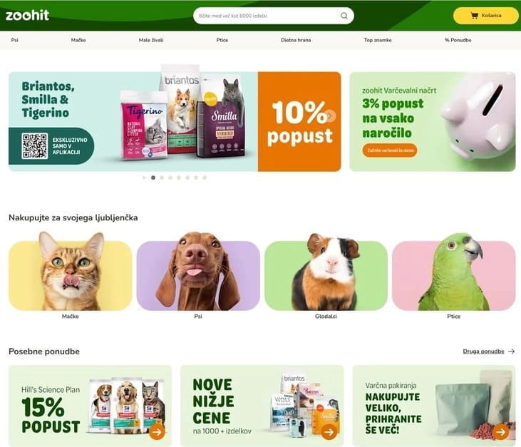 zoohit spletna trgovina omogoči nakup hrane in opreme s kuponi