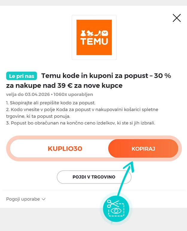 Navodila kako kopirati kodo za popust za Temu