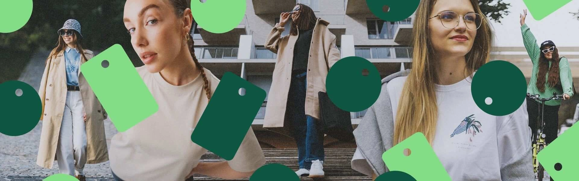 Mlade ženske v sodobnih streetwear oblačilih fotografirane v urbanem okolju.