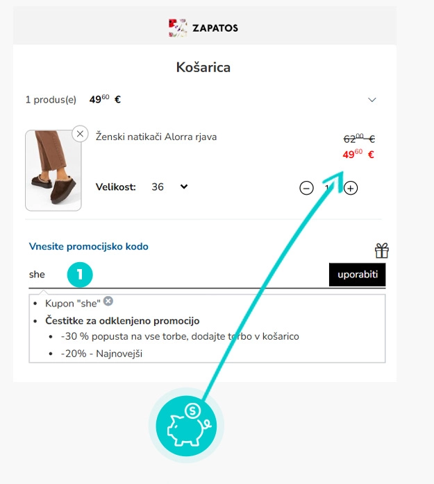 Navodila za uporabo kode za popust v spletni košarici za Zapatos