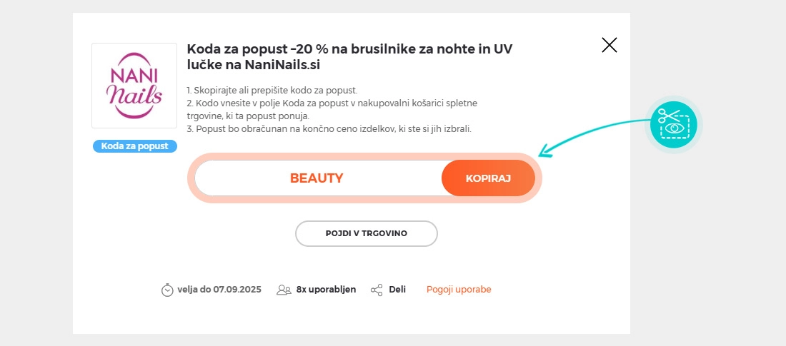 Navodila kako kopirati kodo za popust za NaniNails