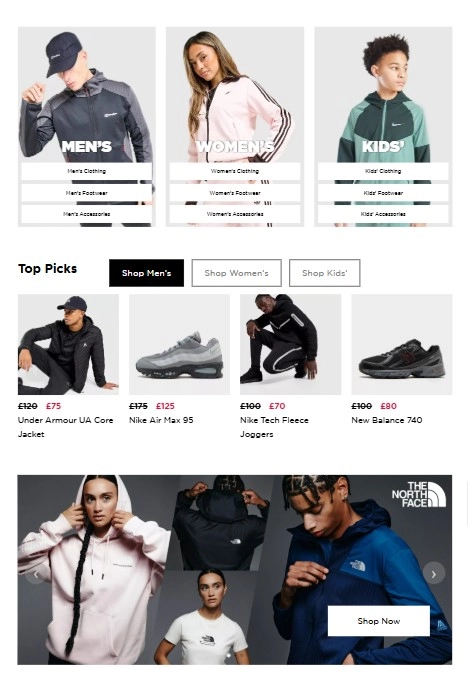 Domača stran spletne trgovine JD sports