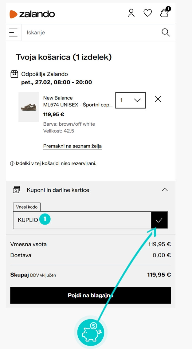 Navodila za uporabo kode za popust v spletni košarici za Zalando