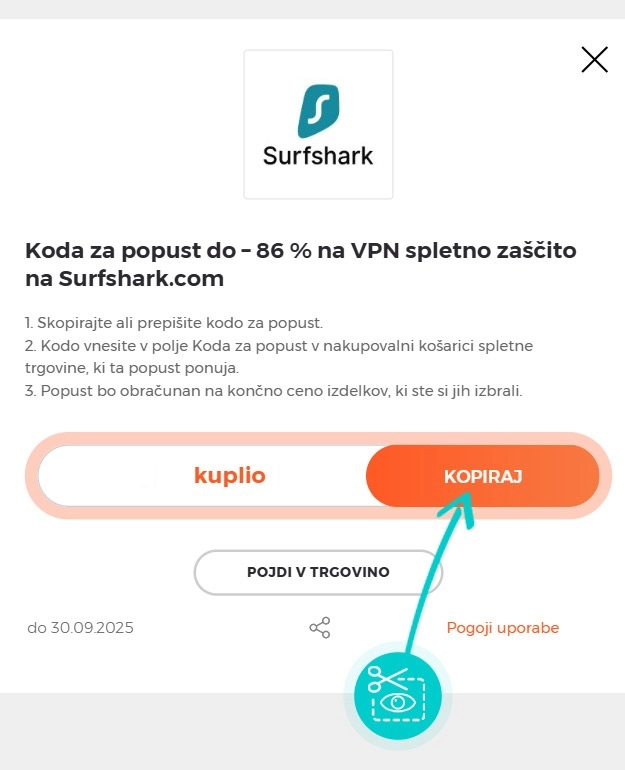 Navodila kako kopirati kodo za popust za Surfshark
