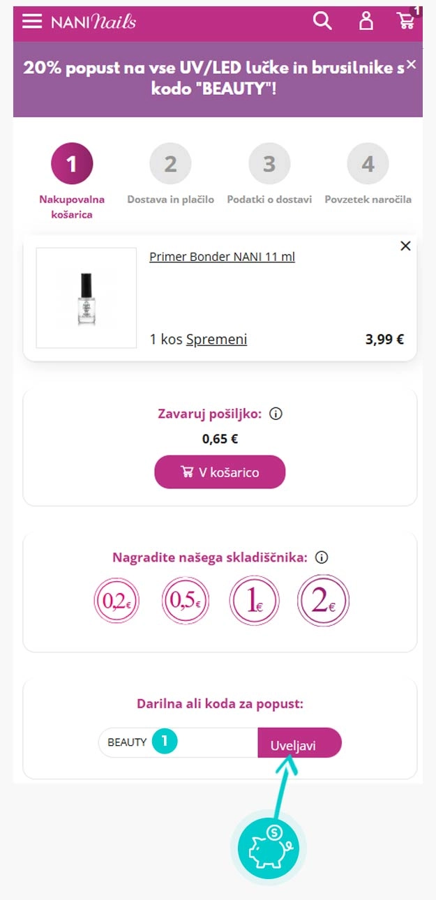Navodila za uporabo kode za popust v spletni košarici za NaniNails