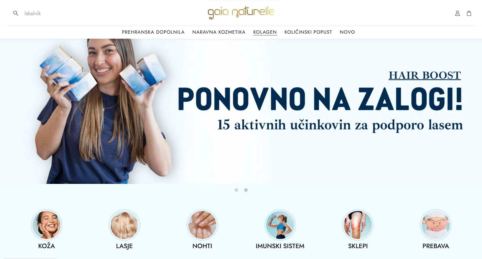 Domača stran spletne trgovine Gaia Naturelle