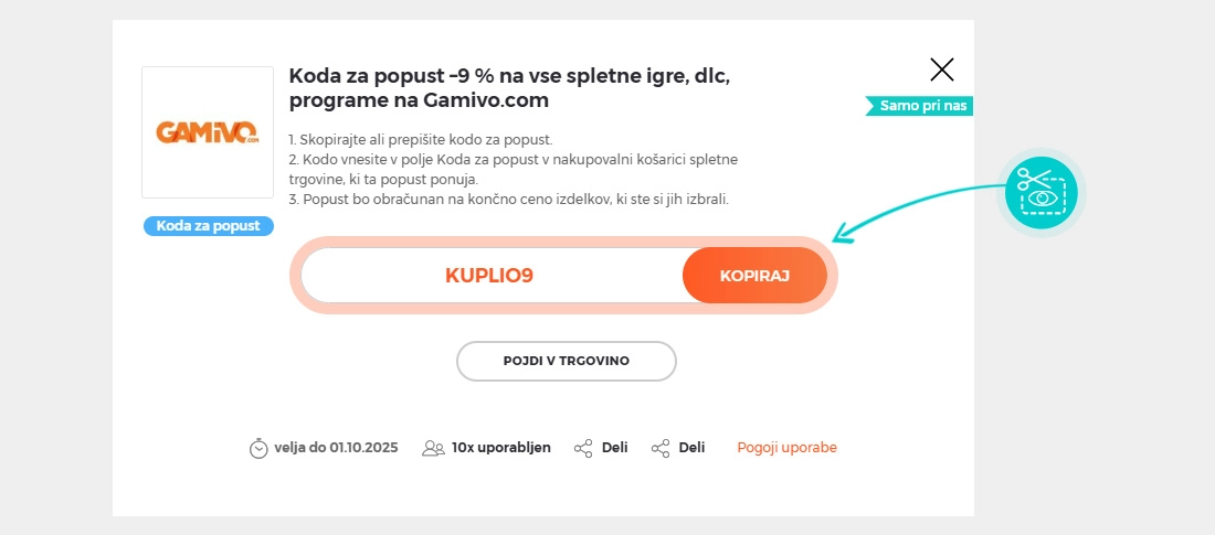Navodila kako kopirati kodo za popust za Gamivo