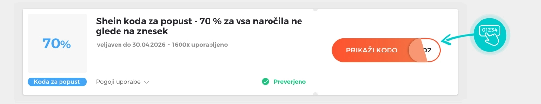 Primer kode za popust za Shein