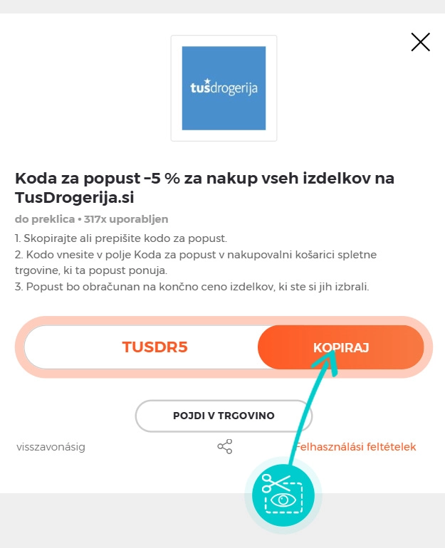 Navodila kako kopirati kodo za popust za Tuš drogerija