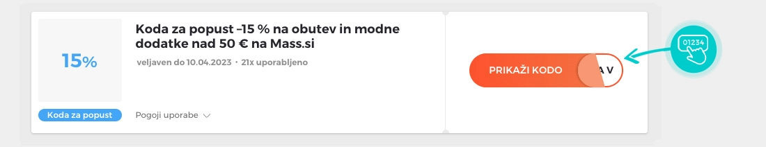 Primer kode za popust za Mass