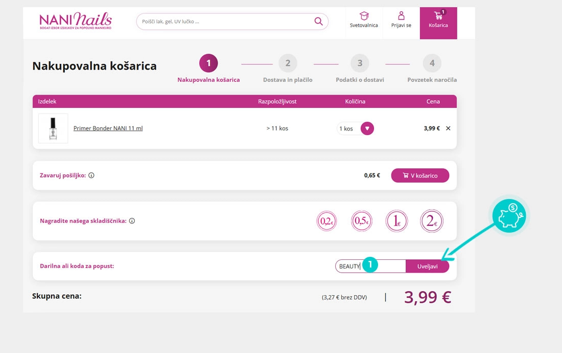 Navodila za uporabo kode za popust v spletni košarici za NaniNails