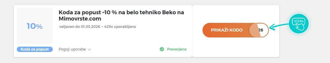 Primer kode za popust za Mimovrste