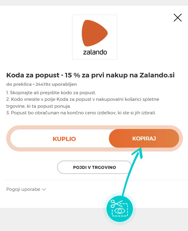 Navodila kako kopirati kodo za popust za Zalando