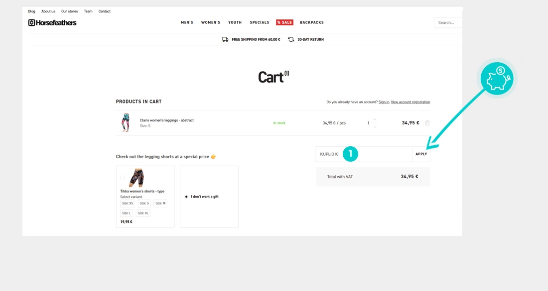 Navodila za uporabo kode za popust v spletni košarici za Horsefeathers