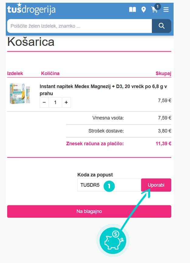 Navodila za uporabo kode za popust v spletni košarici za Tuš drogerija