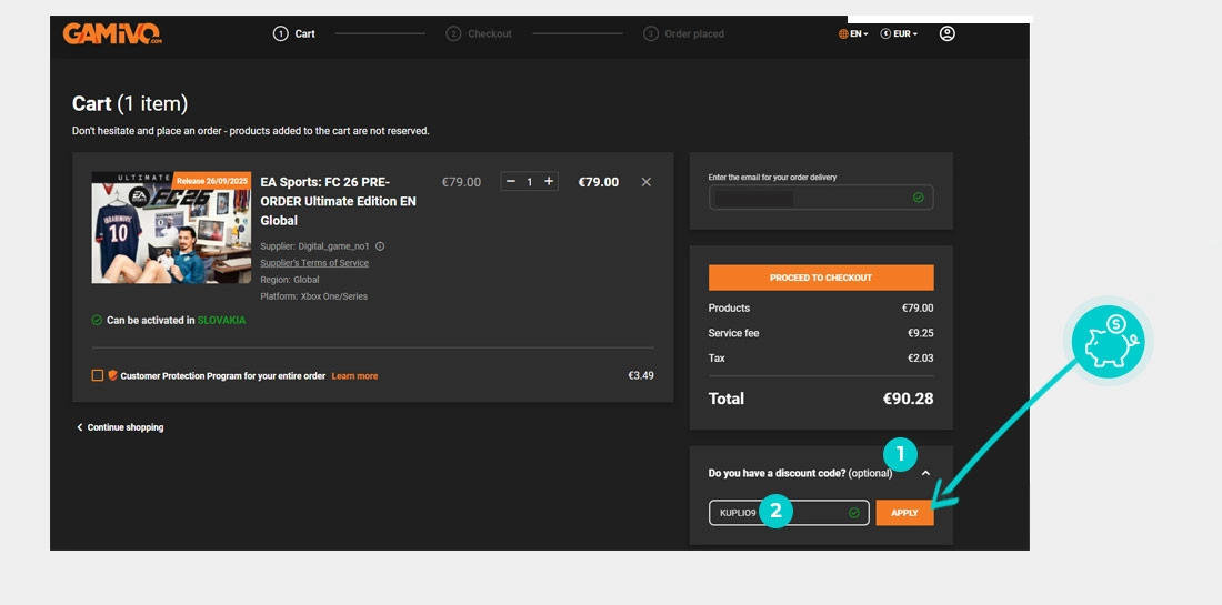 Navodila za uporabo kode za popust v spletni košarici za Gamivo