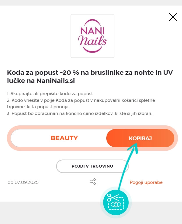 Navodila kako kopirati kodo za popust za NaniNails