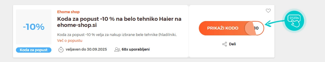 Primer kode za popust za Ehome shop