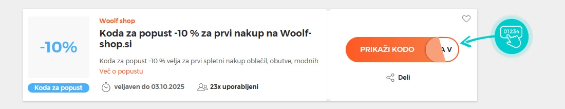 Primer kode za popust za Woolf shop
