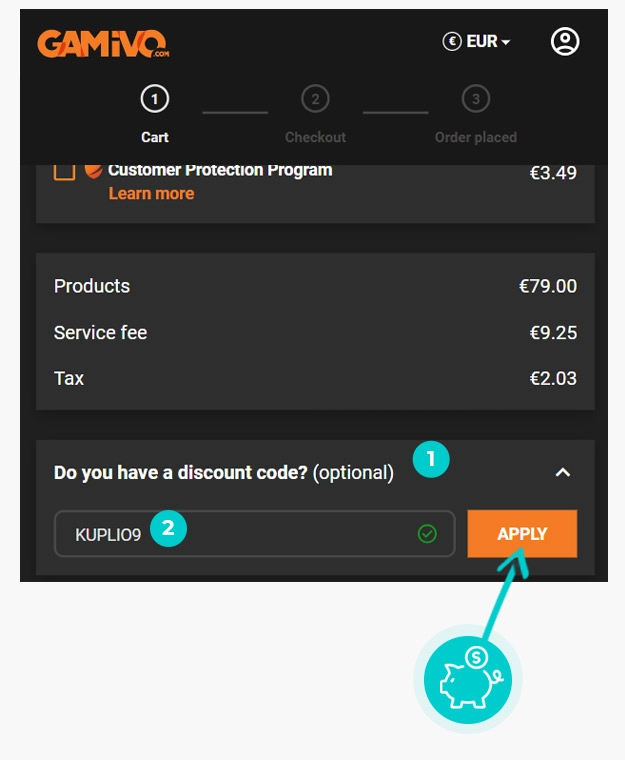 Navodila za uporabo kode za popust v spletni košarici za Gamivo