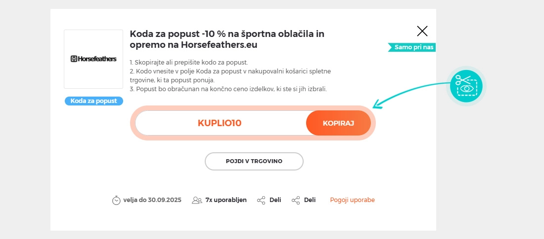 Navodila kako kopirati kodo za popust za Horsefeathers