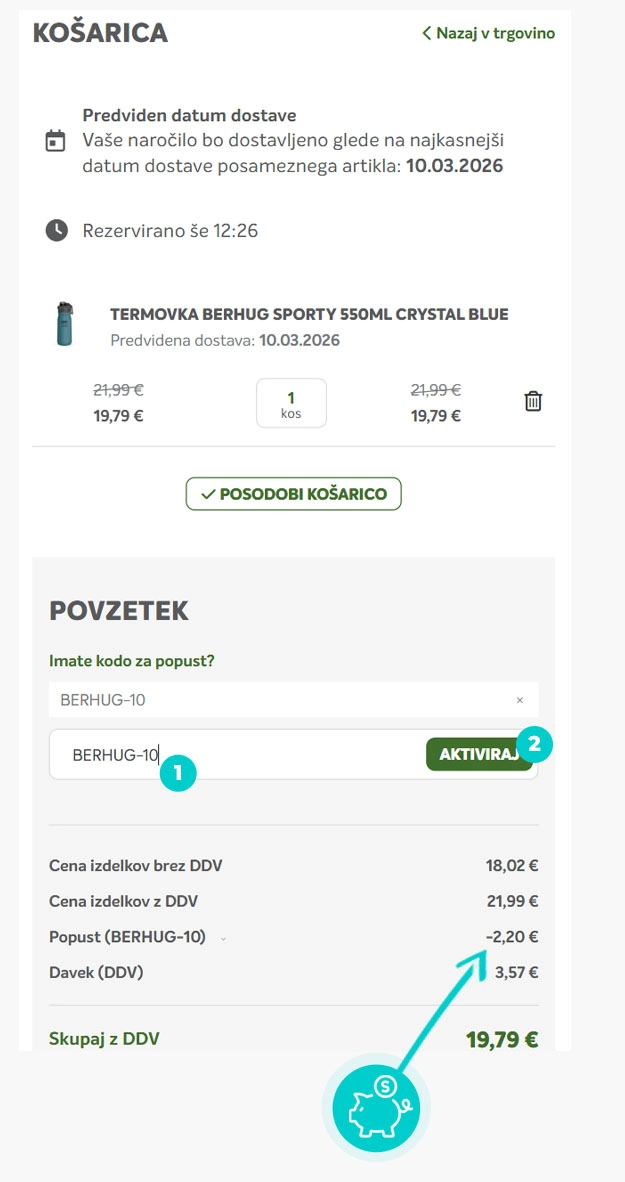 Navodila za uporabo kode za popust v spletni košarici za Merkur