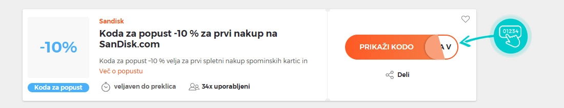 Primer kode za popust za Sandisk