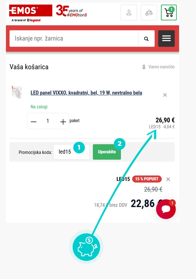 Navodila za uporabo kode za popust v spletni košarici za Emos