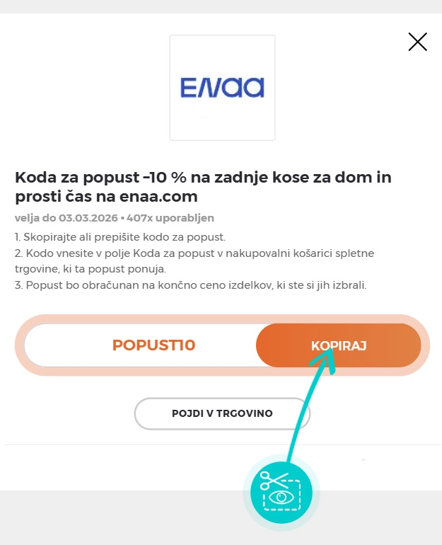 Navodila kako kopirati kodo za popust za enaA