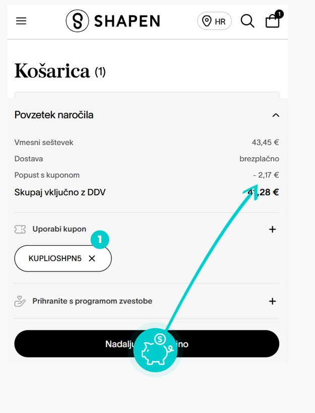 Navodila za uporabo kode za popust v spletni košarici za Shapen Barefoot