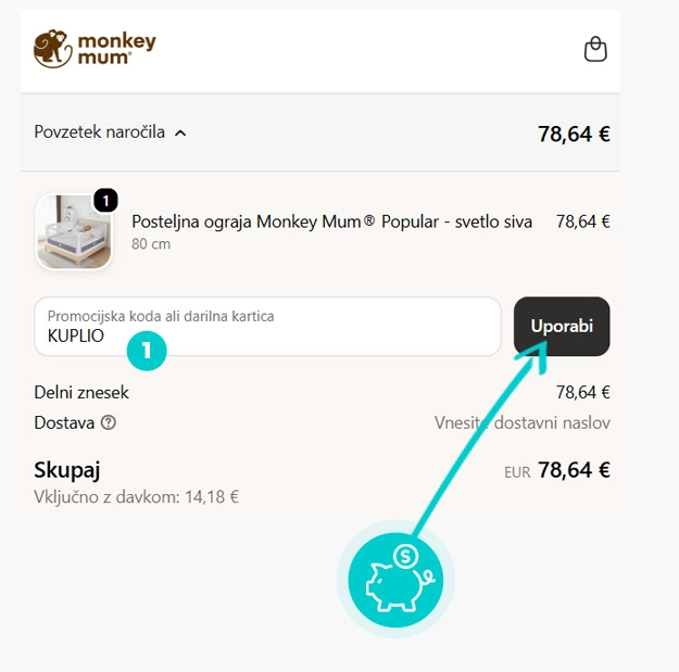 Navodila za uporabo kode za popust v spletni košarici za Monkey Mum