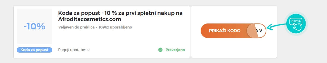 Primer kode za popust za Afrodita