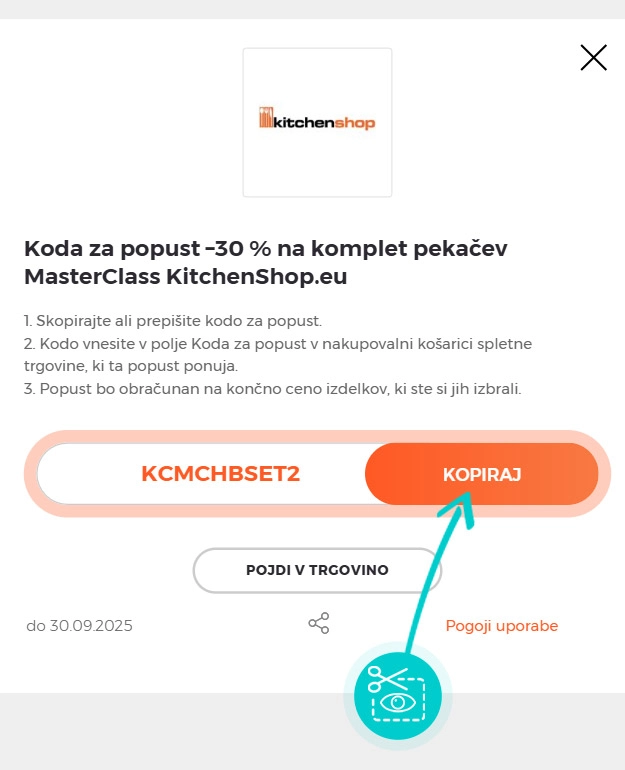 Navodila kako kopirati kodo za popust za KitchenShop