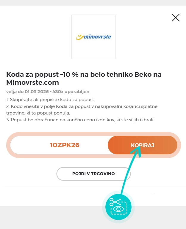 Navodila kako kopirati kodo za popust za Mimovrste