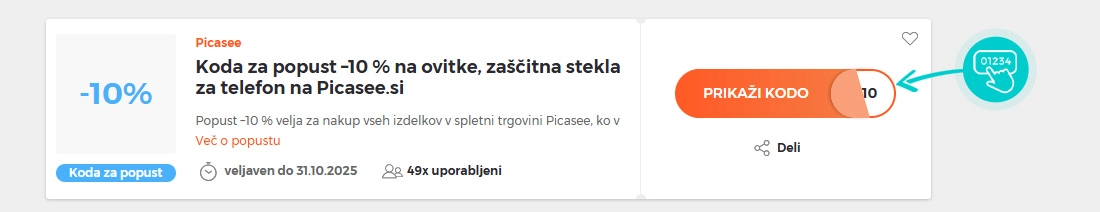 Primer kode za popust za Picasee