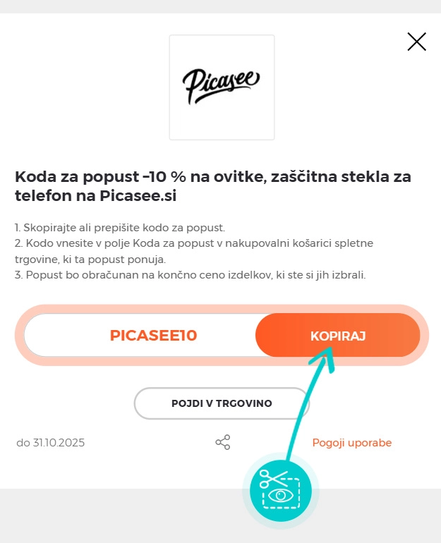 Navodila kako kopirati kodo za popust za Picasee