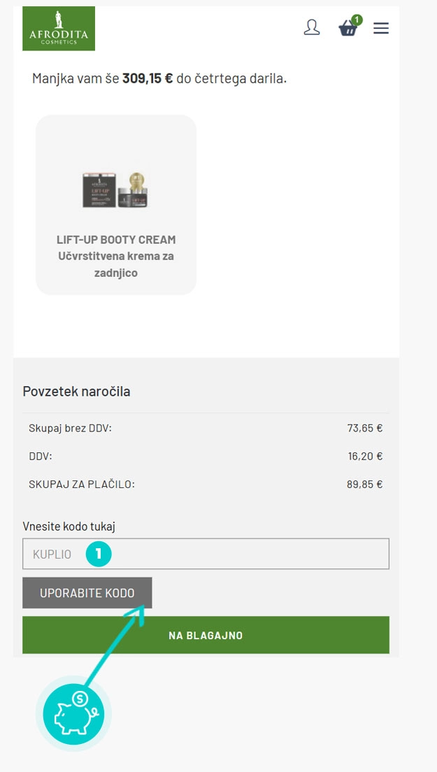 Navodila za uporabo kode za popust v spletni košarici za Afrodita